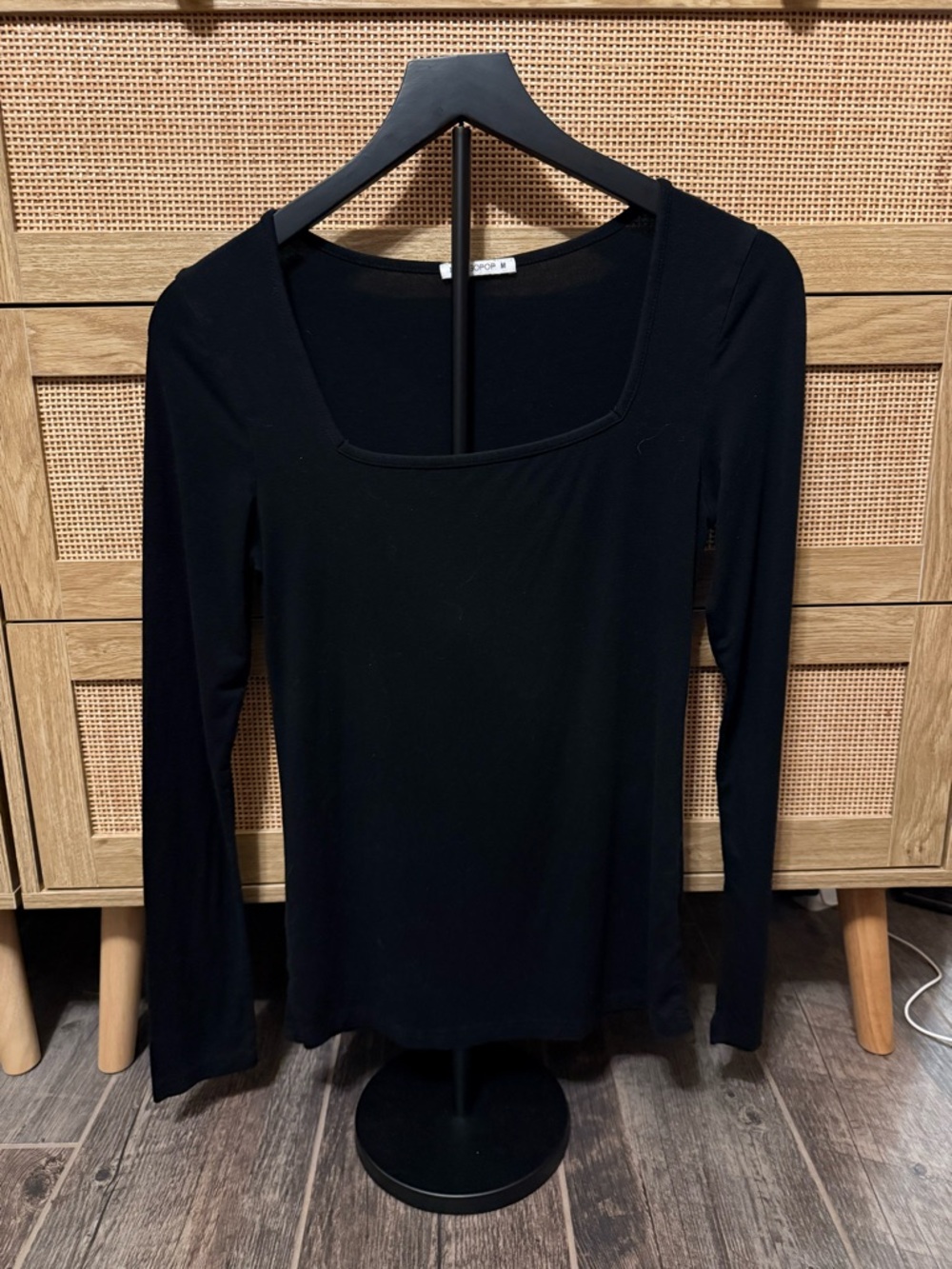 Classic Black Square-Neck Long Sleeve Top
